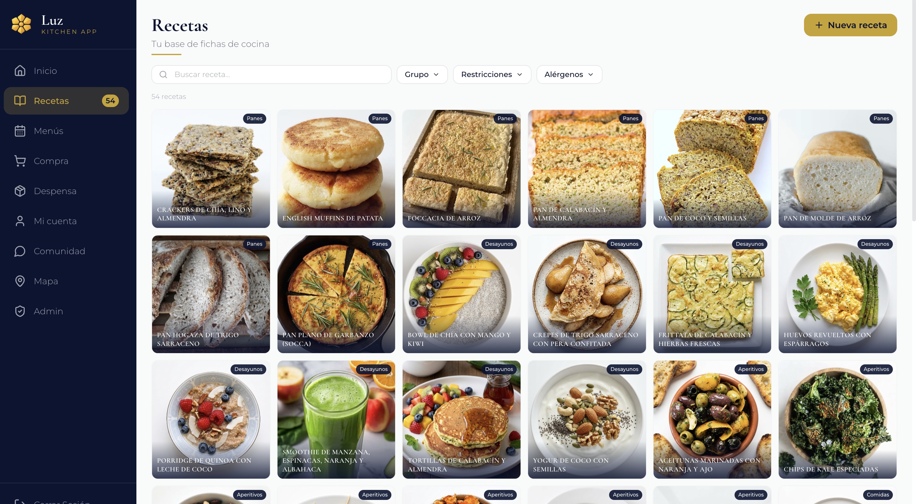 Grid de recetas con fotos